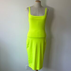 Zara highlighter yellow bodycon dress